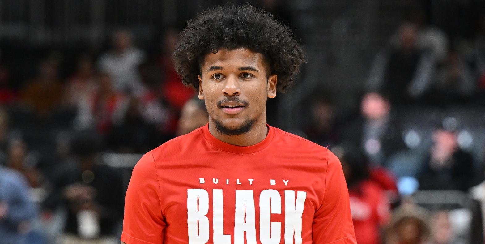 jalen green  of the houston rockets warms up before the game against the atlanta hawks