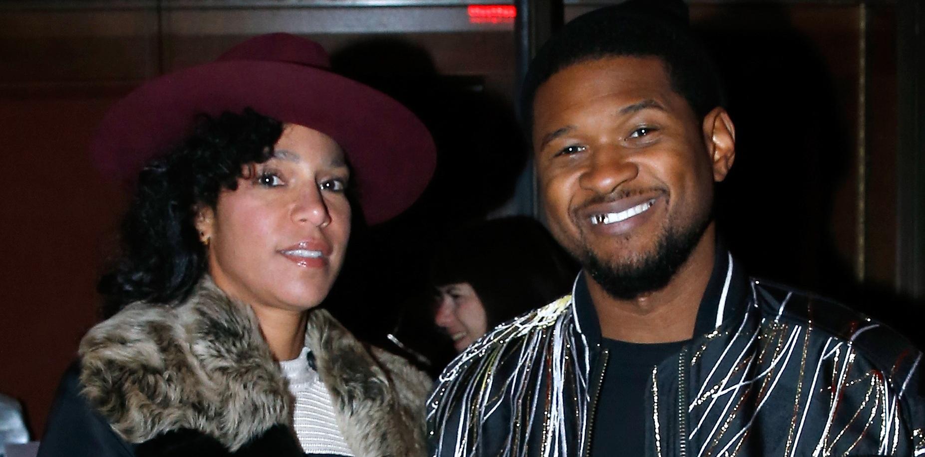 usher and his wife grace miguel attend the haider ackermann menswear fallwinter   show